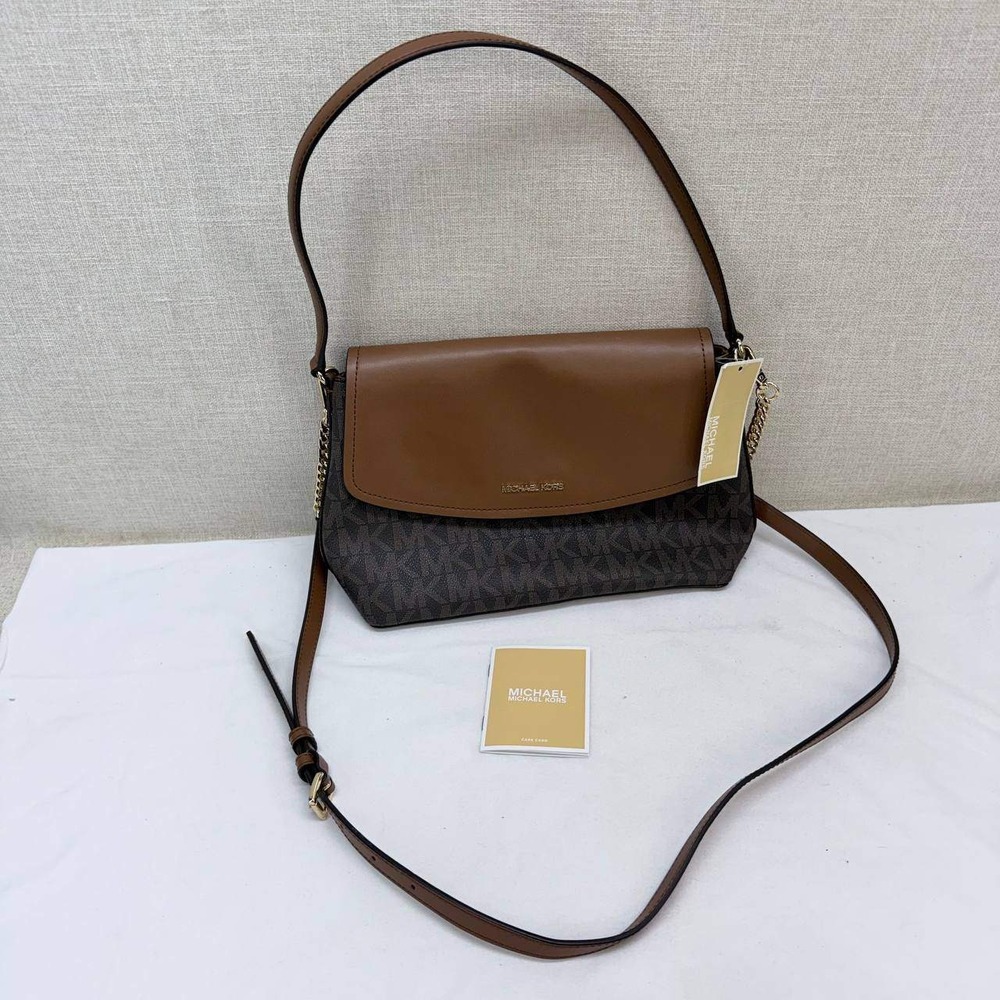 Michael Kors Ida Medium Flap Convertible Shoulder Bag Brown 38S4G89S8B NEW